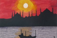 "Istanbul"  tekstilkunst af Bente Theilsby - størrelsen: 35x45