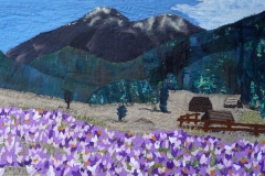 "Tatrabjerge forår"  tekstilkunst af Bente Theilsby - størrelsen:  63x40
