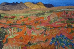 "Tatrabjerge efterår"  tekstilkunst af Bente Theilsby - størrelsen:  63x40
