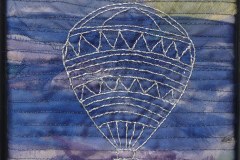 "Balon i farver 4" tekstilkunst af Bente Theilsby - størrelsen: 18 x 18