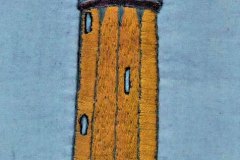 "Et lyspunkt" tekstilkunst af Bente Theilsby - størrelsen: 37x18