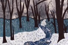 "Dejlig Danmark vinter" tekstilkunst af Bente Theilsby - størrelsen: 53x53