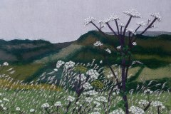 "Dorset landskab i Sydengland" tekstilkunst af Bente Theilsby -  størrelsen: 44x54