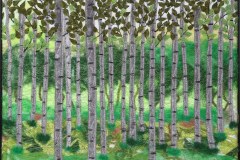 "I skovens dybe stille ro" tekstilkunst af Bente Theilsby - størrelsen: 35 x 45